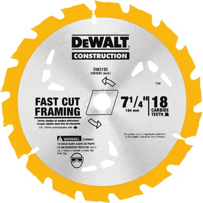 DW-3192 7-1/4 18T CIRCULAR SAW BLADE - FAST CUT FRAMING