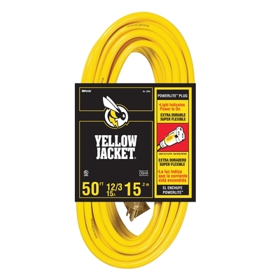 EXTENSION CORD - 12/3 50' YELLOW JACKET - LIGHTED END