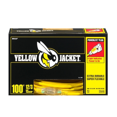 EXTENSION CORD - 12/3 100' YELLOW JACKET - LIGHTED END