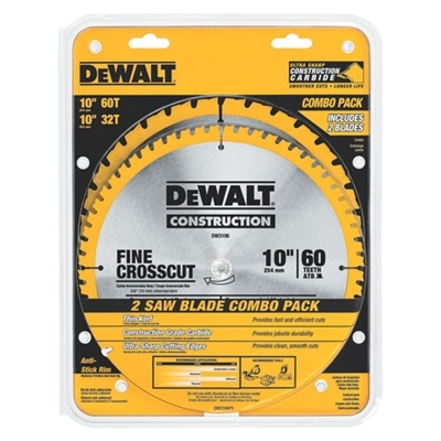 DW-3106P5 CONSTRUCTION 10" COMBO PACK WITH DW3106 10" 60T BLADE AND DW3103 10" 32T BLADE